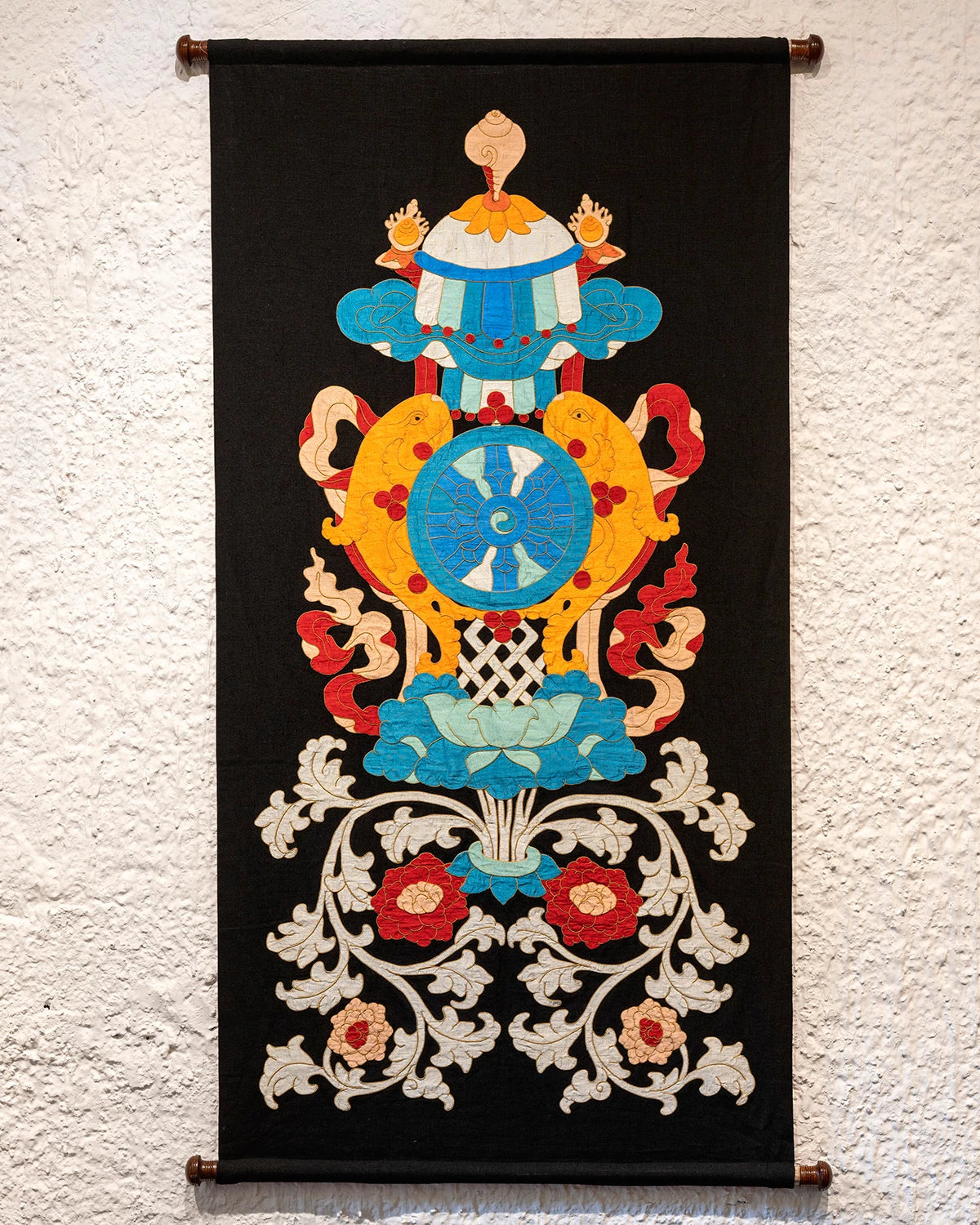 Auspicious Treasure Vase (Black) Appliqué Wall Hanging