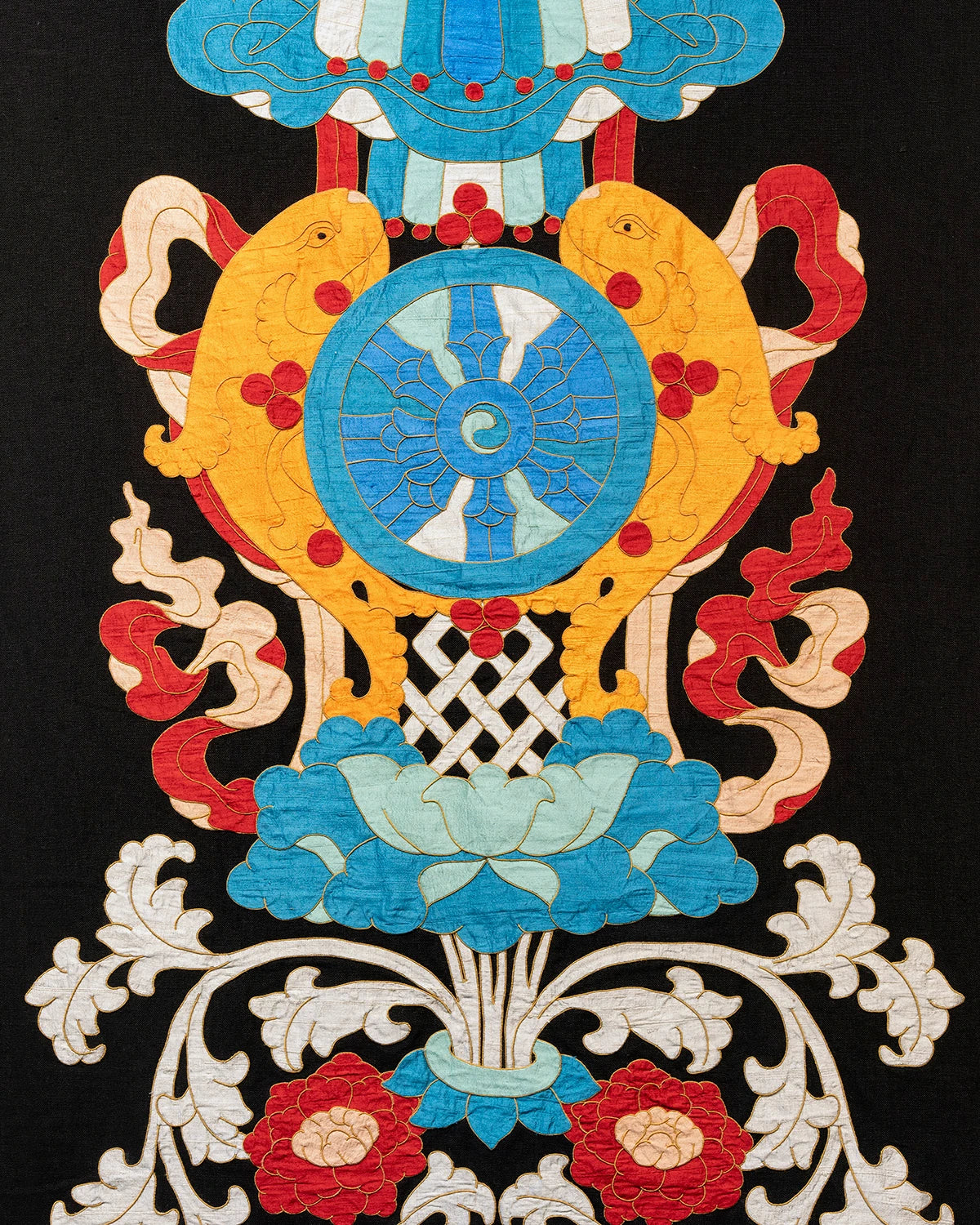 Auspicious Treasure Vase (Black) Appliqué Wall Hanging