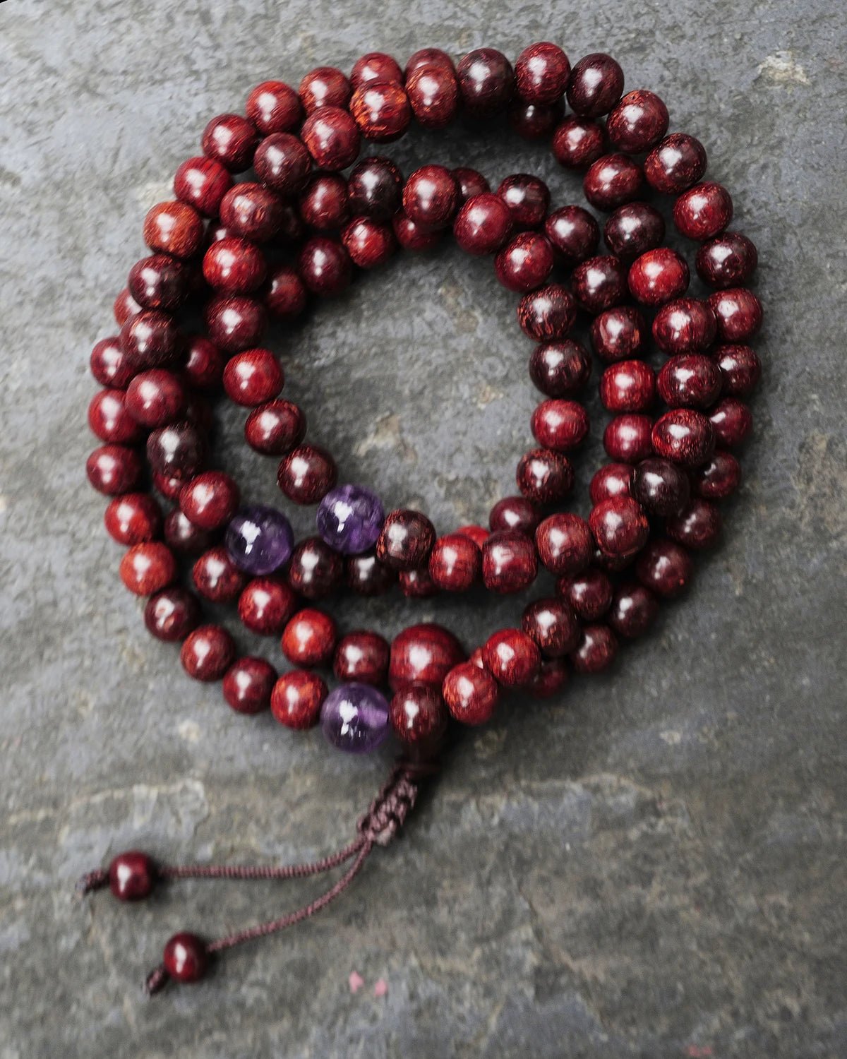 Wunjo Medicine Rune Mala, Cherry Quartz, Rhodonite, Thuja Wood Beads, Tree Pearl popular (Burl, Baumperle)