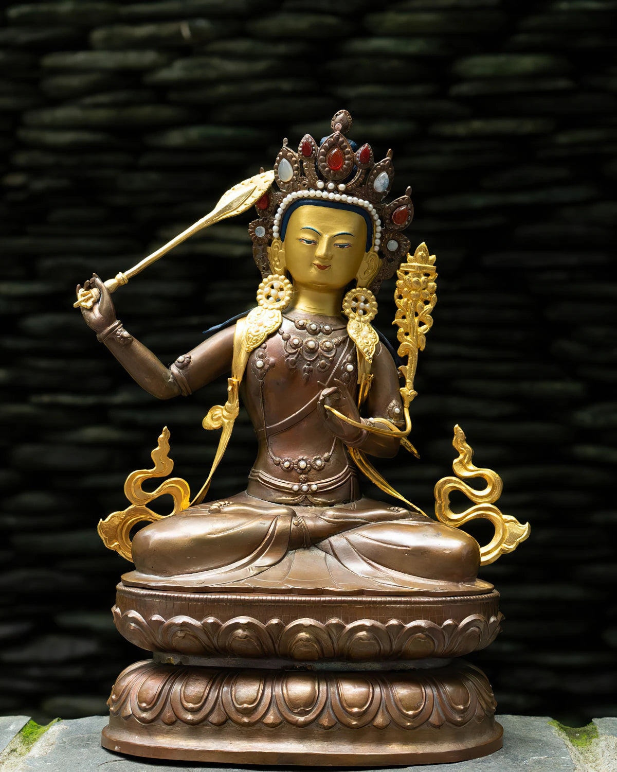 Manjushri 12in Gold and Copper Buddha Religious Statue Figurine