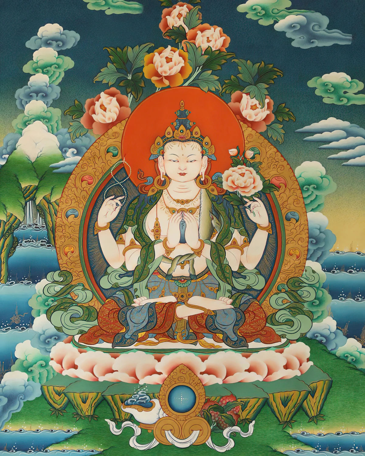 Four Armed Avalokiteshvara Painted Thangka (5ft)
