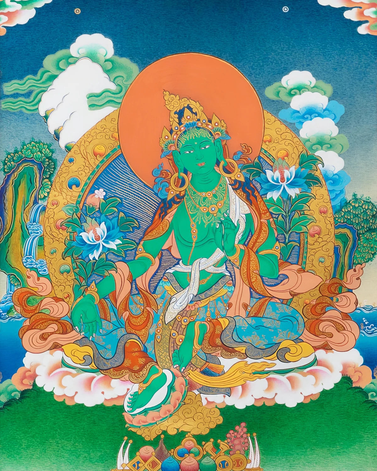 Hand-painted Green Tara, Shyam Tara, Thangka, deals Thanka Painting 17 x 22-Inch