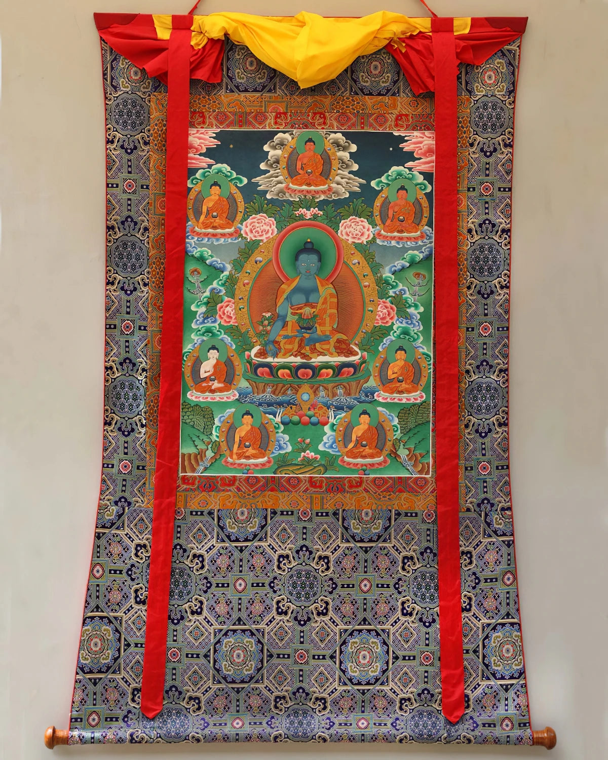 Eight Medicine Buddhas Painted Thangka