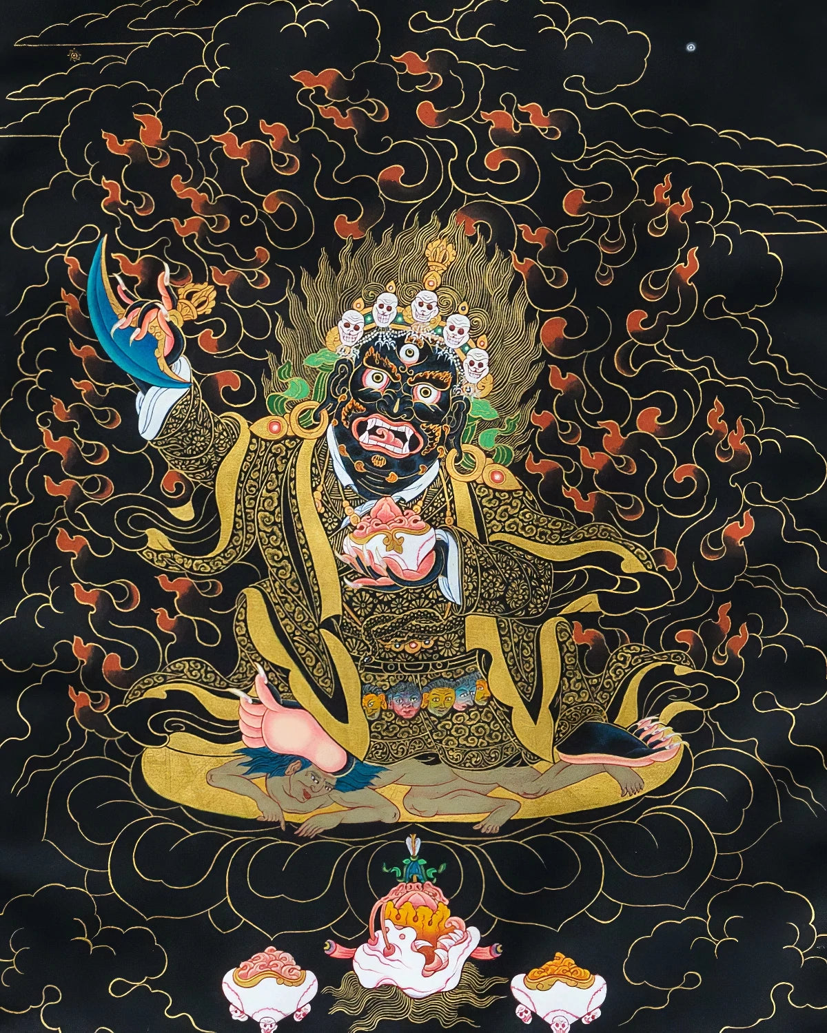 Mahakala (black based) Painted Thangka