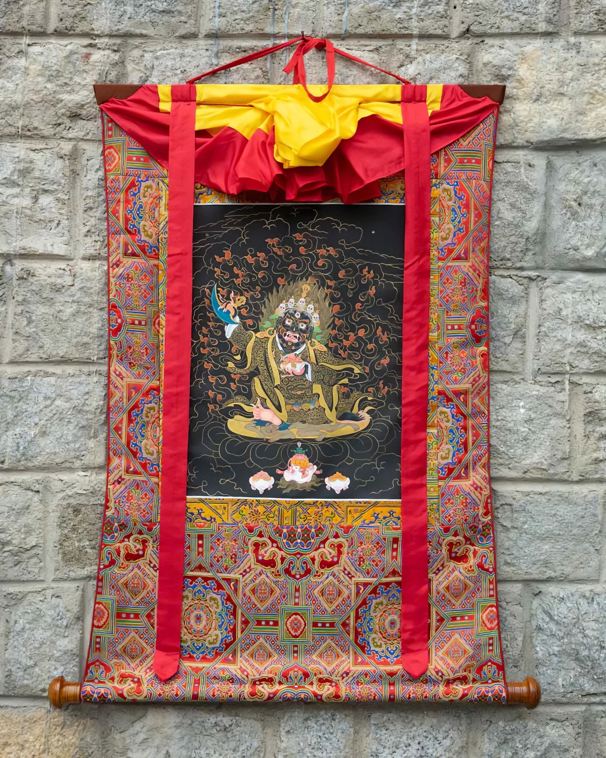Mahakala (black based) Painted Thangka