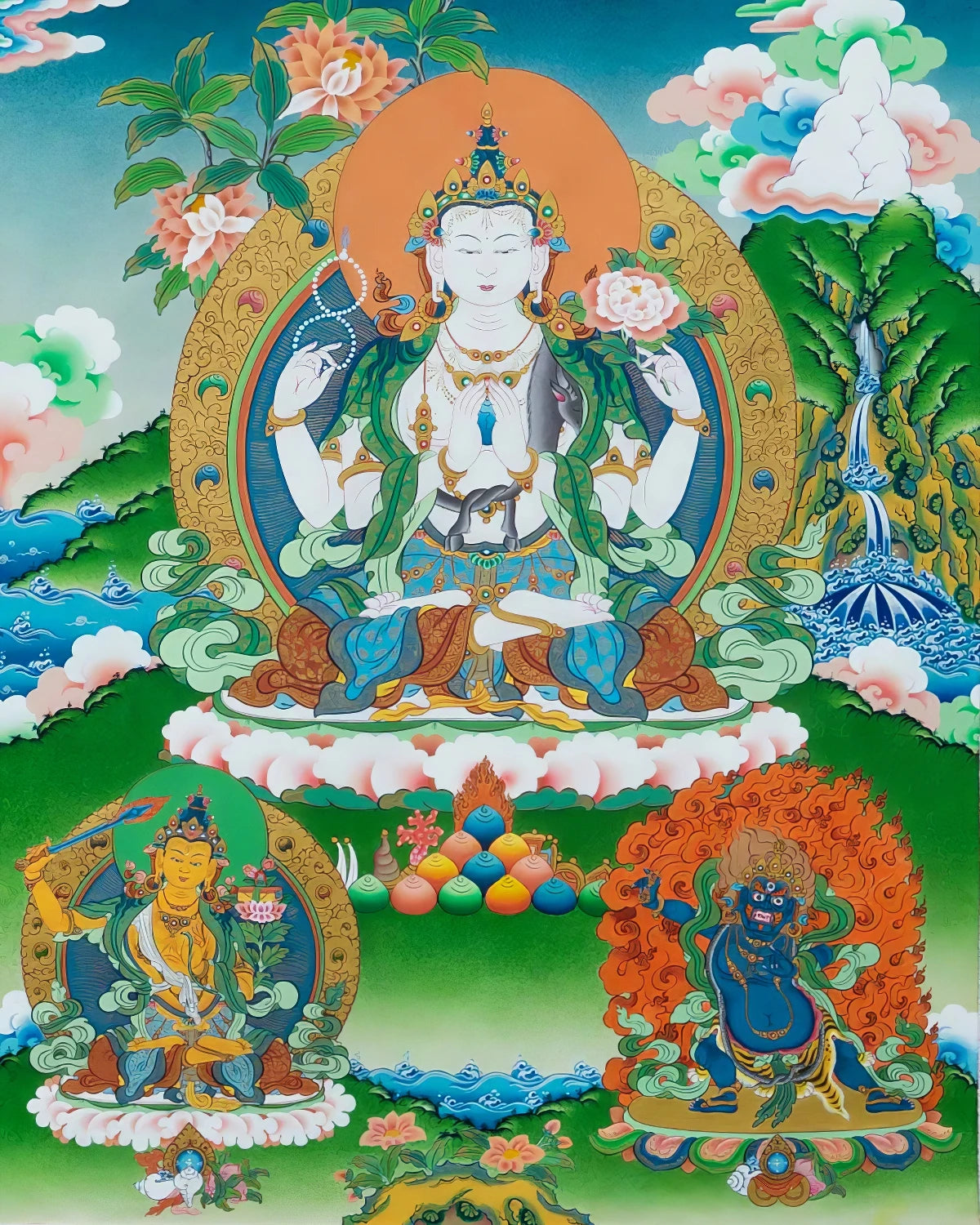 Rig Sum Gonpo Painted Thangka