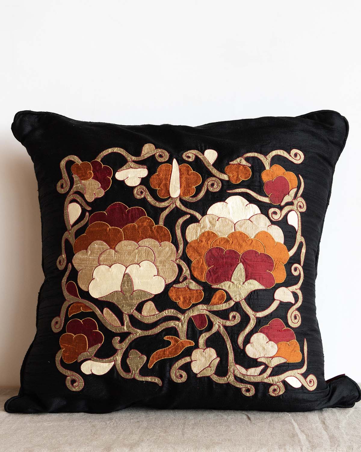 Peonies Appliquéd Cushion Cover