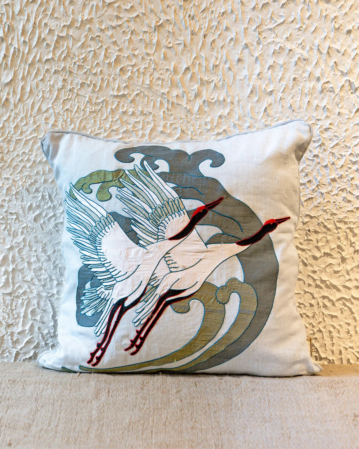 Crane Appliqué Cushion Cover