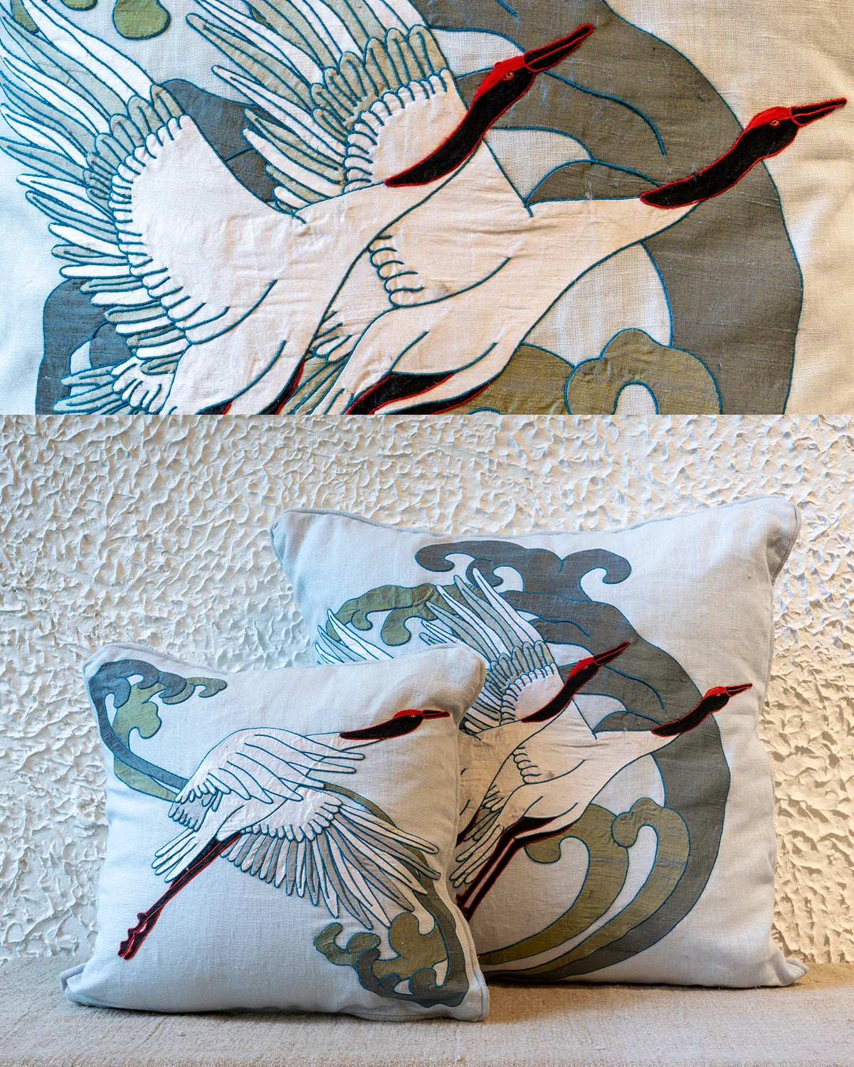 Crane Appliqué Cushion Cover