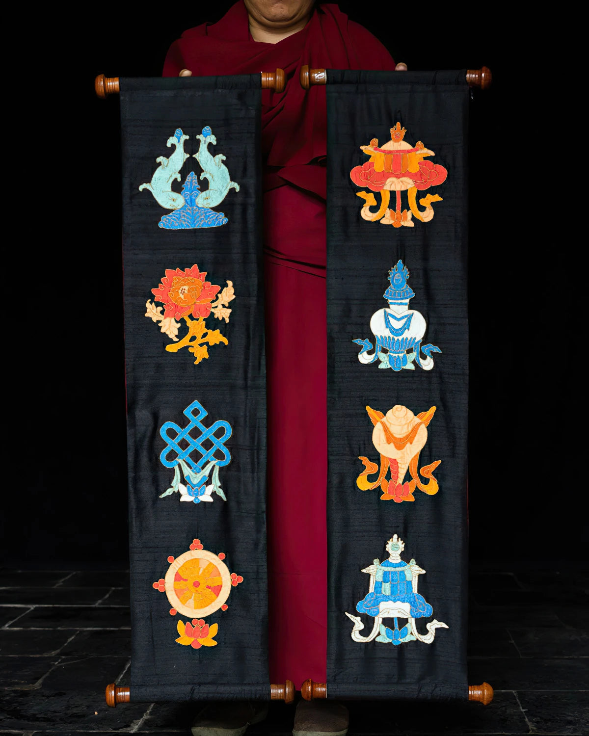 Eight Auspicious Symbols Applique Wall Hanging - Medium