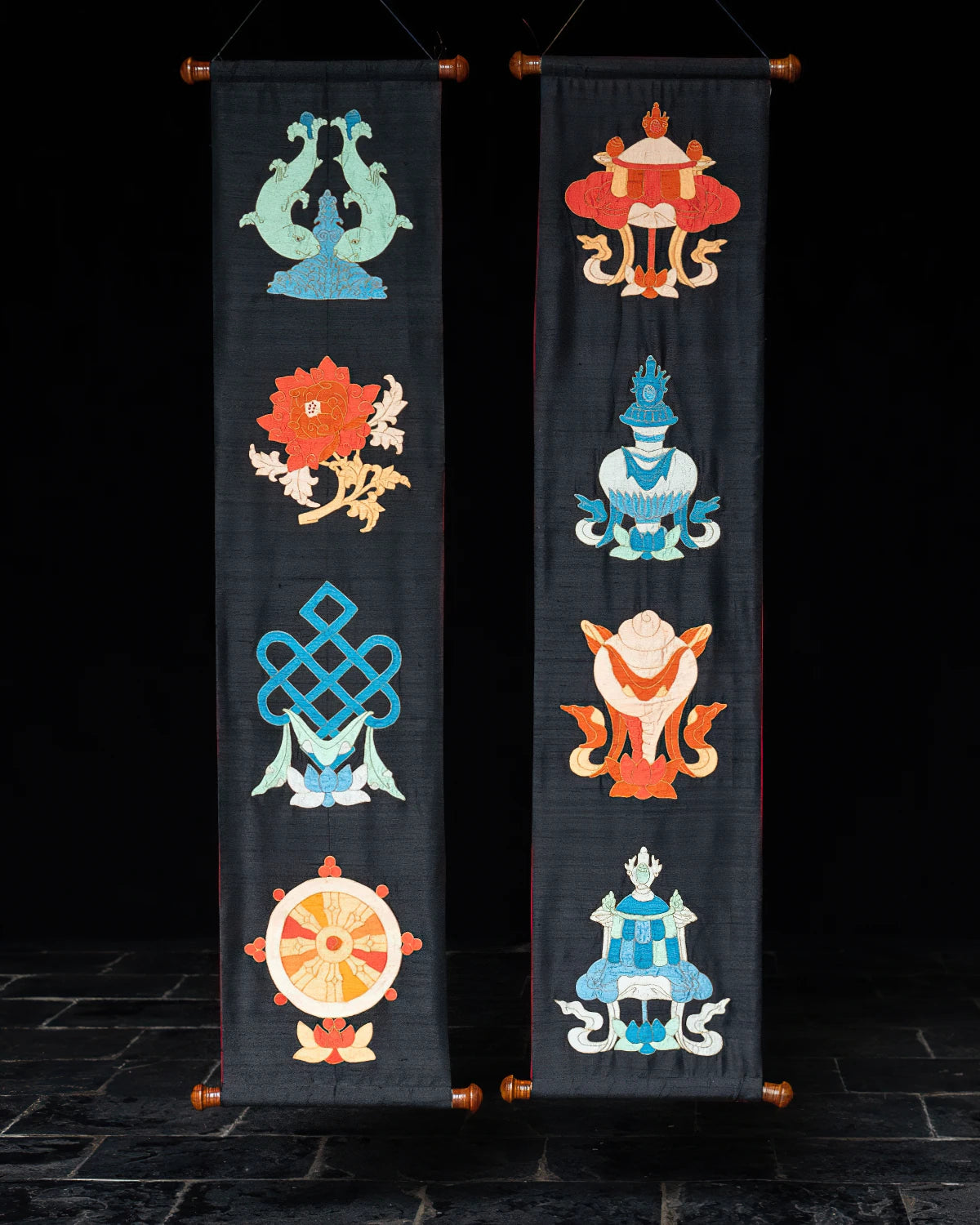 Eight Auspicious Symbols Applique Wall Hanging - Large