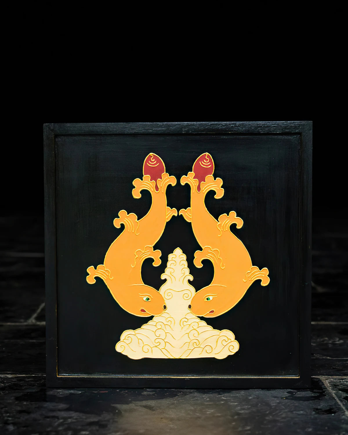 Golden Fish Auspicious Symbol Relief PaintedGolden Fish Auspicious Symbol Relief Painted