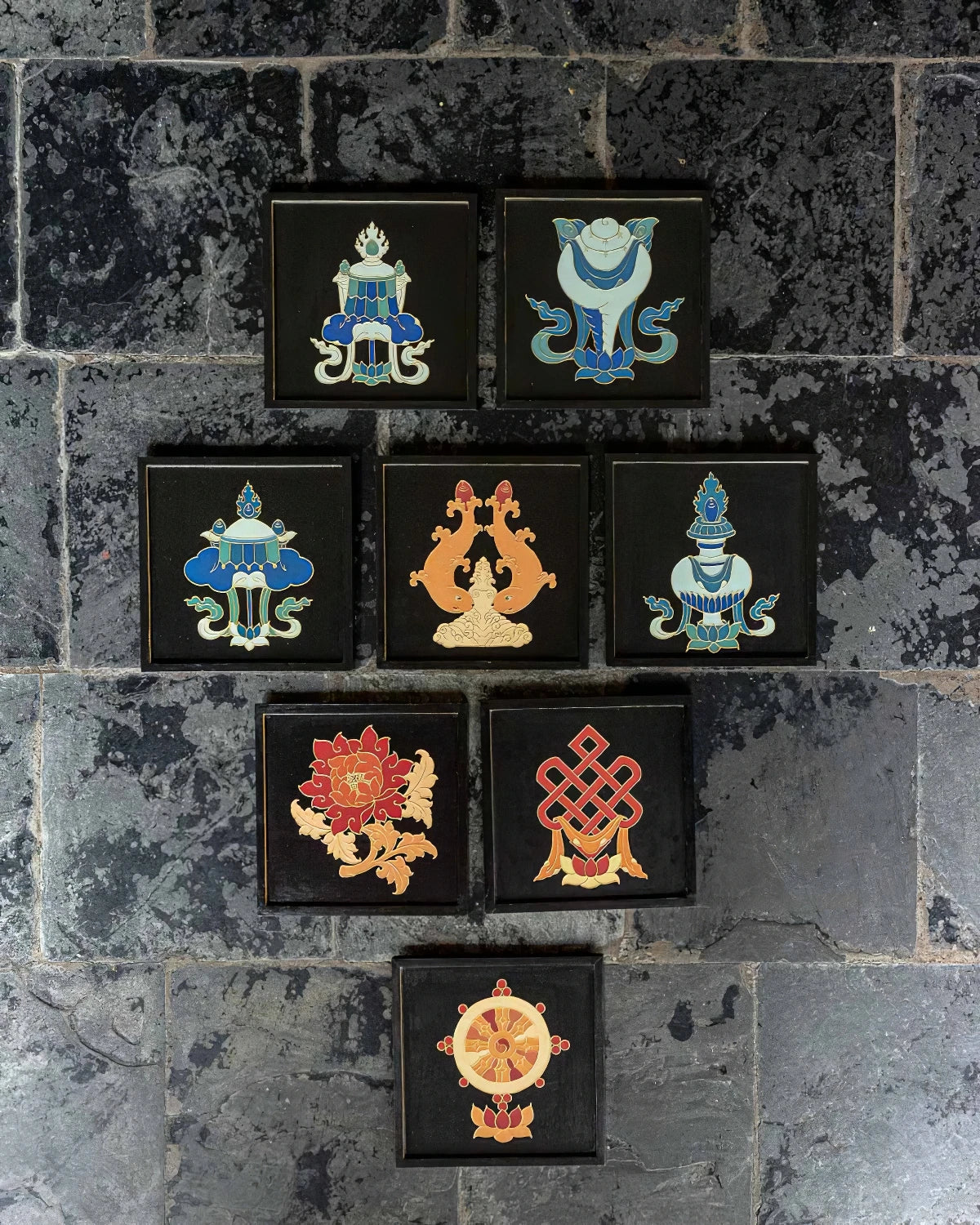 Relief Painted Auspicious Symbols (Set)