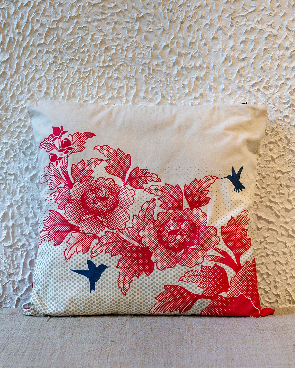 Birds & Flowers Cushion Cover - White