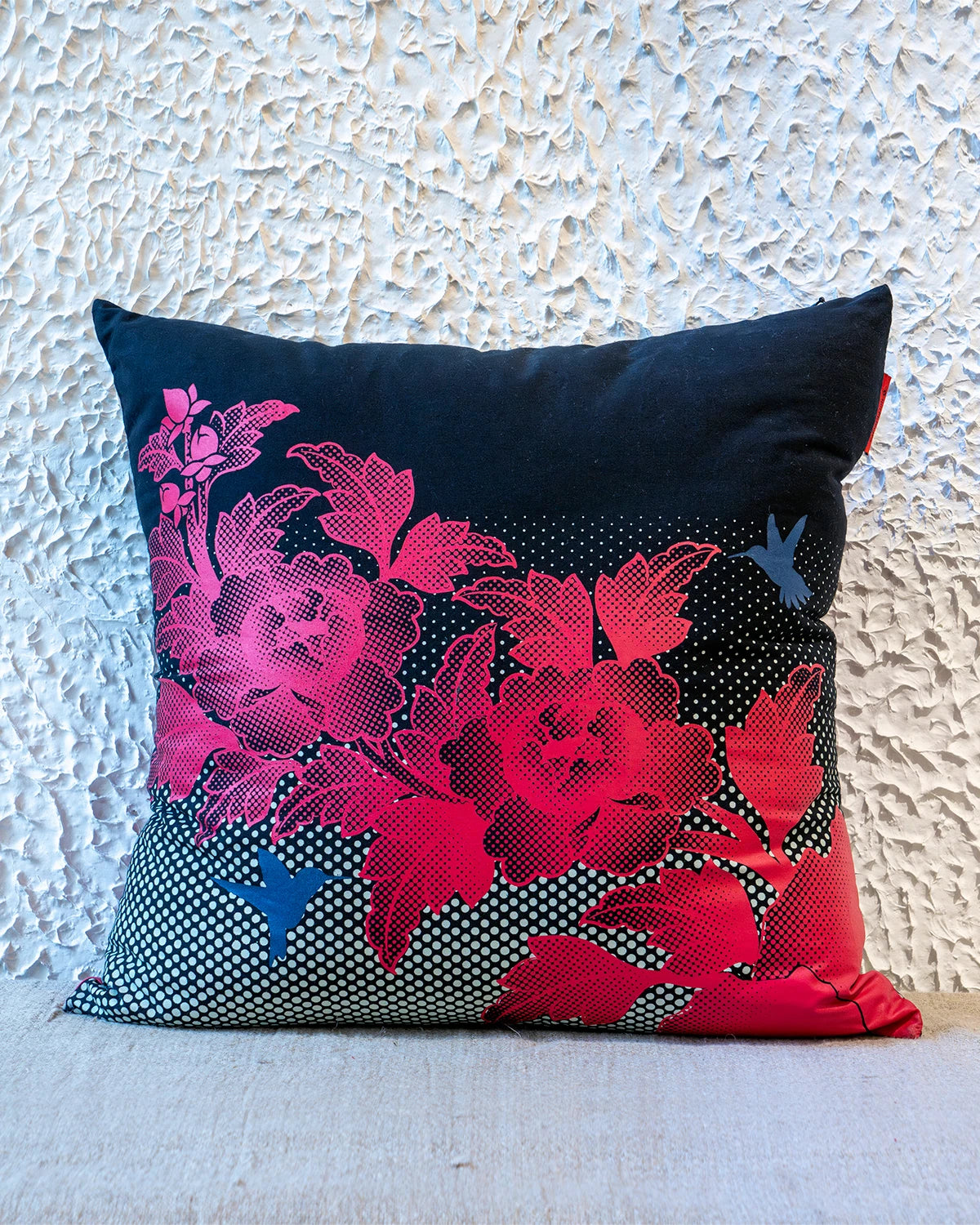 Birds & Flowers Cushion Cover - Black