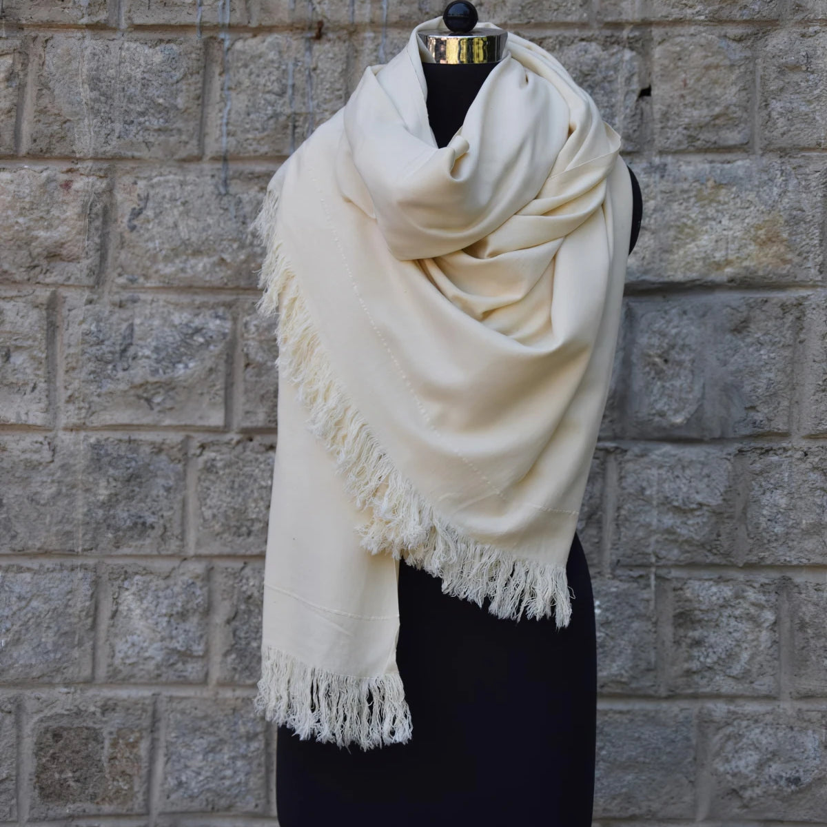 Tibetan Buray Shawl in Natural White 100% Handwoven Eri Silk