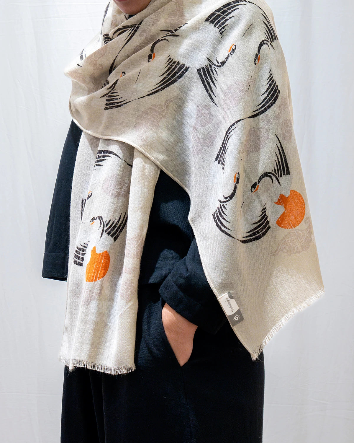 Spring Crane Wool Scarf