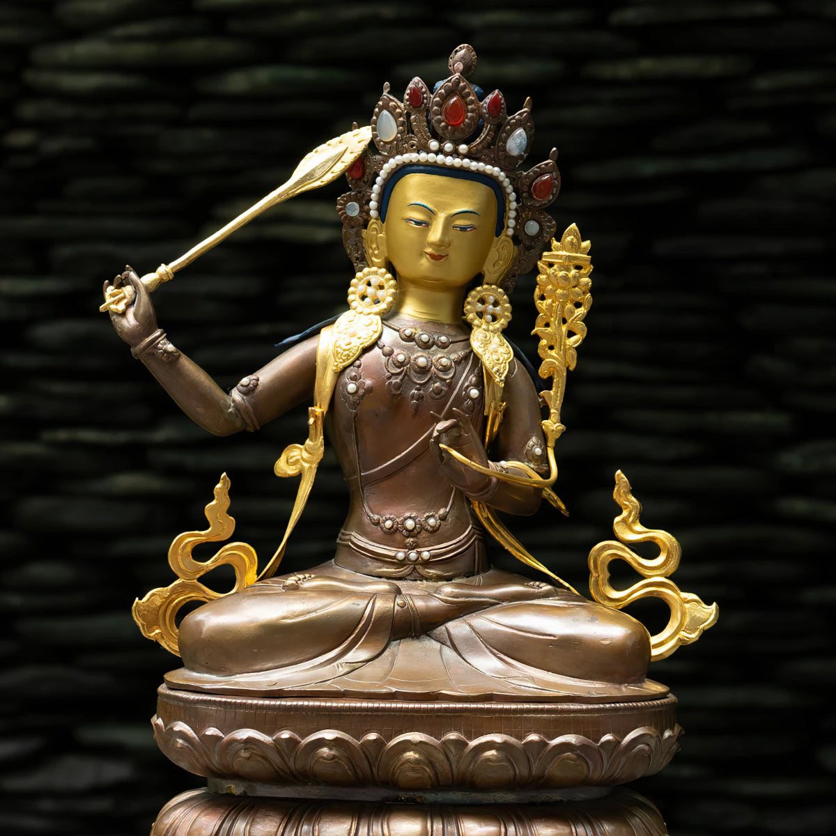 Manjushri 12in Gold and Copper Buddha Religious Statue Figurine