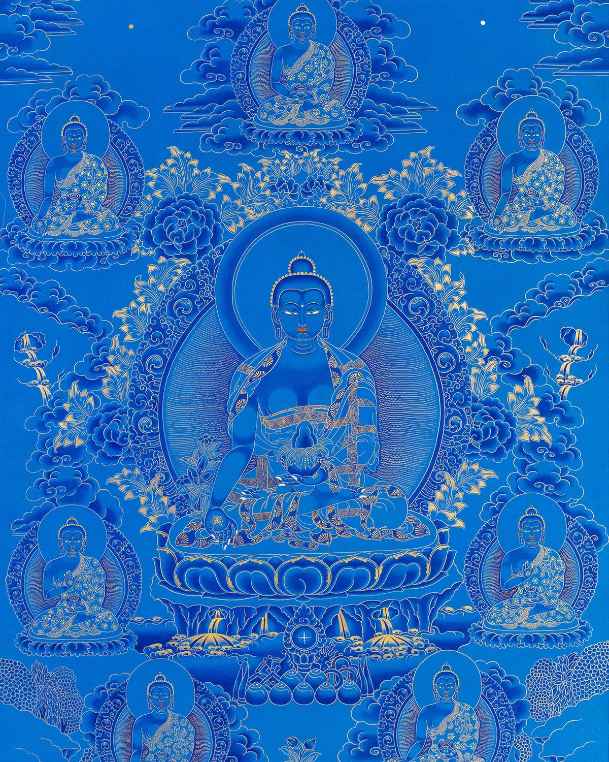 Eight Medicine Buddha (on blue base)