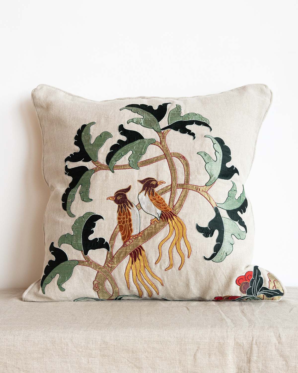 Birds of Shambhala Appliquéd Cushion Cover