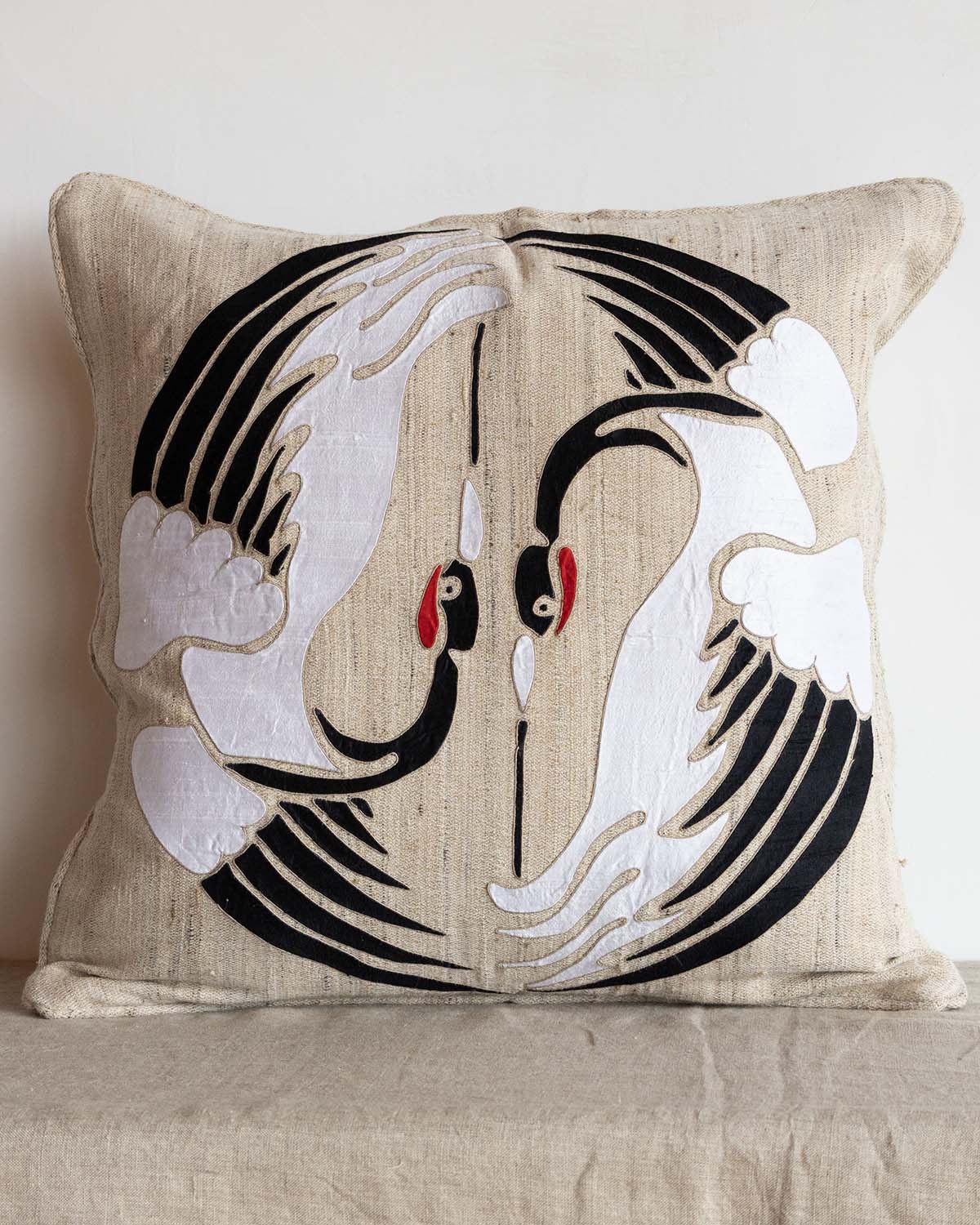 Crane Appliquéd Cushion Cover