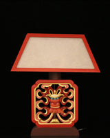 Auspicious Symbols Carved Table Lamp (Red)