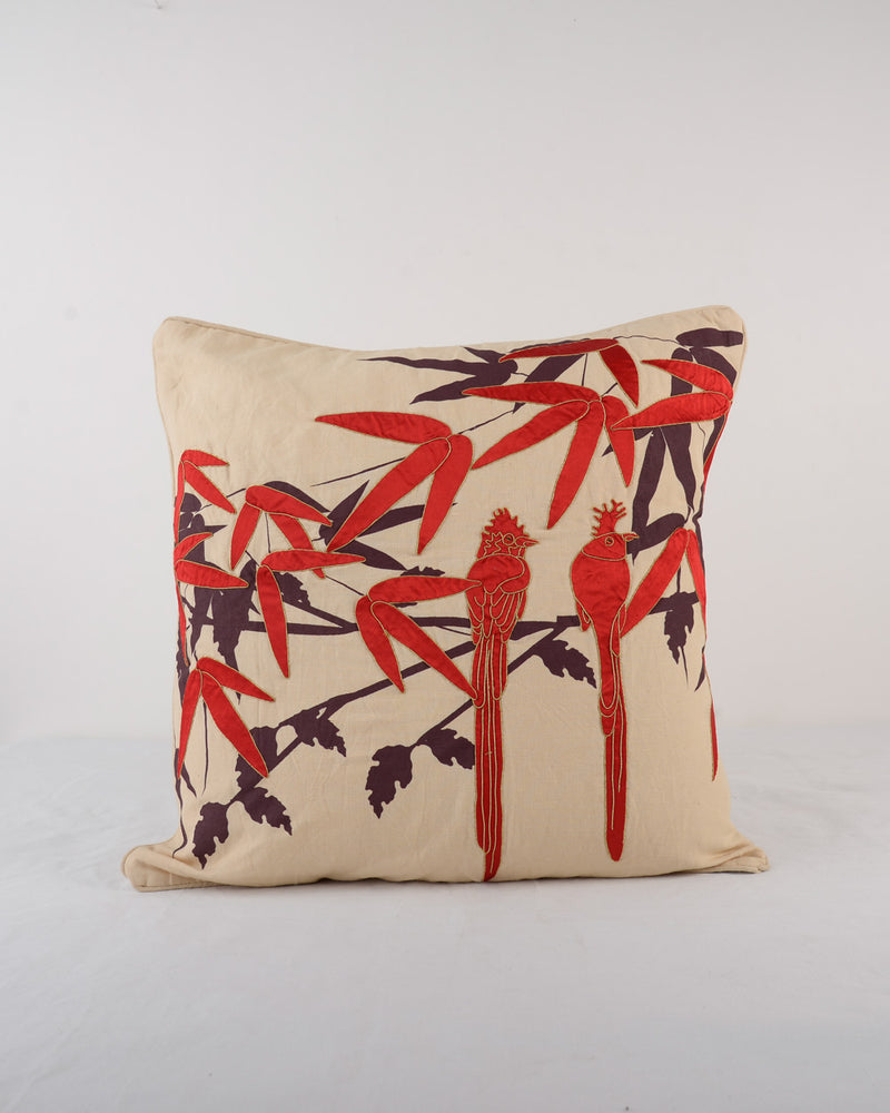 Paradise Flycatchers Applique Cushion Cover (Red)